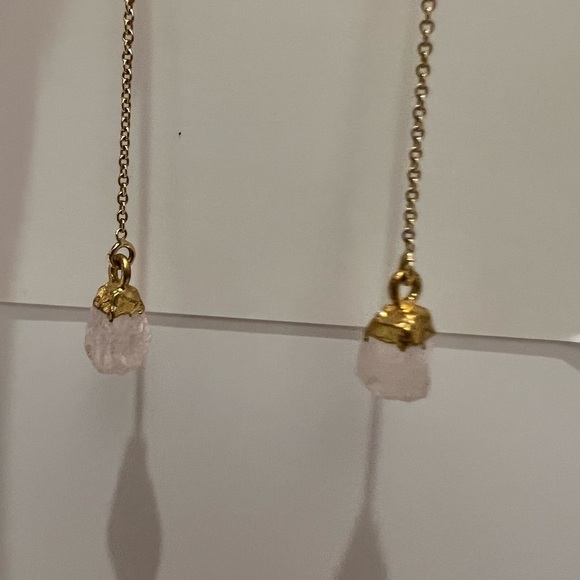 Rose Quartz Gold Dangling Earrings - Picture 2 of 4